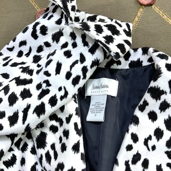 Neiman Marcus Jacket Velvet Snow Leopard No Close White Black Cotton Vintage (S) - Picture 6 of 9